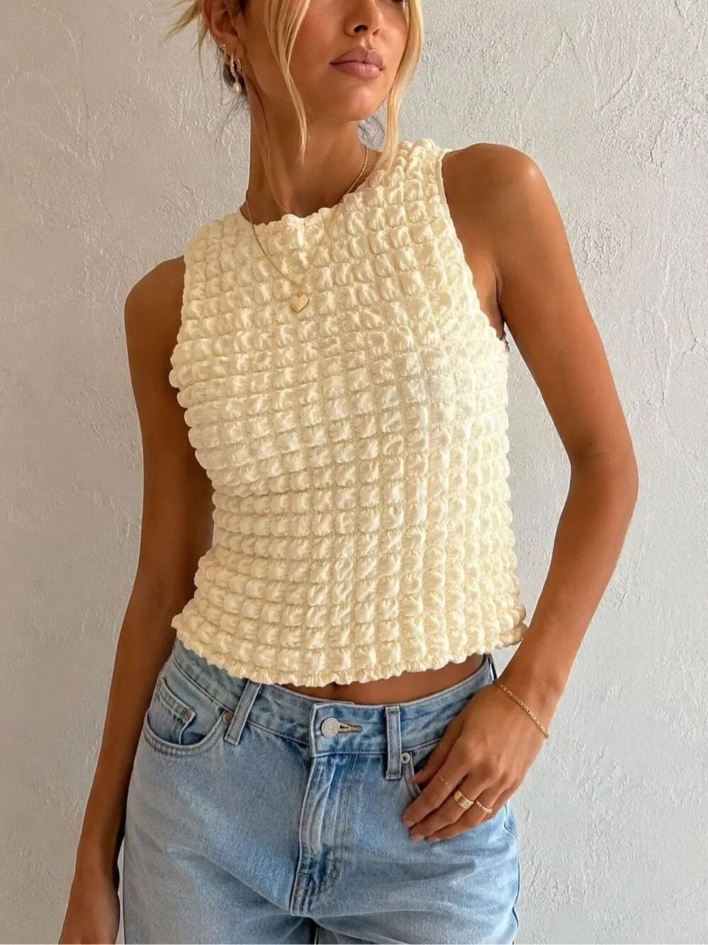 NWT Princess Polly Kendrick Cream Textured Bubble Tank Top US 12